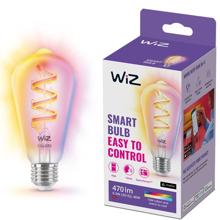WiZ WiFi Smart LED E27 ST64 40W Filament Färg + Varm-kallvit 470lm ryhmässä KODINELEKTRONIIKKA / Valaistus / LED-lamput @ TP E-commerce Nordic AB (C25624)