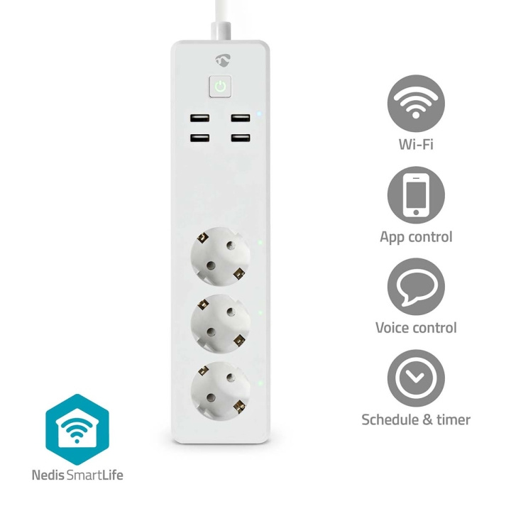 Nedis SmartLife Jatkojohto | Wi-Fi | 3x Maadoitettu virtaliitin (CEE 7/3) / 4 x USB | 16 A | 3680 W | 1.80 m | -10 - 40 °C | Android™ / IOS | Valkoinen ryhmässä KOTI, TALOUS JA PUUTARHA / Sähkö & Valaistus / Jatkojohdot @ TP E-commerce Nordic AB (C25736)