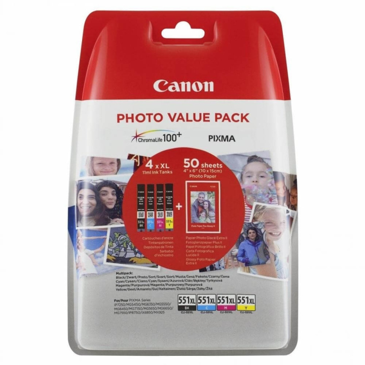 Canon Musteet 6443B006 CLI-551XL Multipack + Paper ryhmässä TIETOKOONET & TARVIKKEET / Tulostimet & Tarvikkeet / Musteet ja väriaineet / Toner / Canon @ TP E-commerce Nordic AB (C26290)