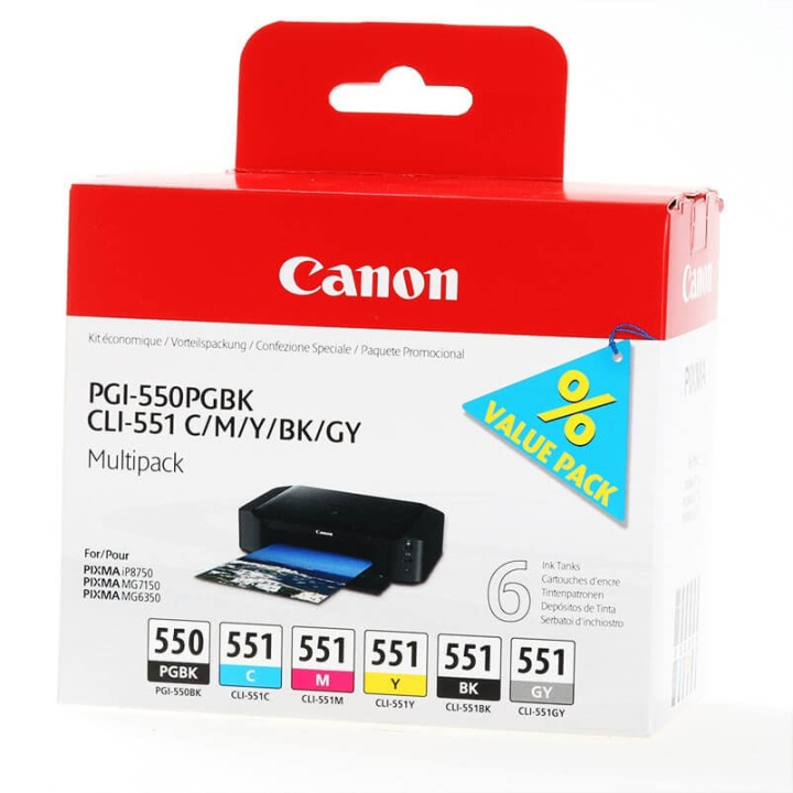 Canon Musteet 6496B005 PGI-550/CLI-551 Multipack ryhmässä TIETOKOONET & TARVIKKEET / Tulostimet & Tarvikkeet / Musteet ja väriaineet / Toner / Canon @ TP E-commerce Nordic AB (C26313)