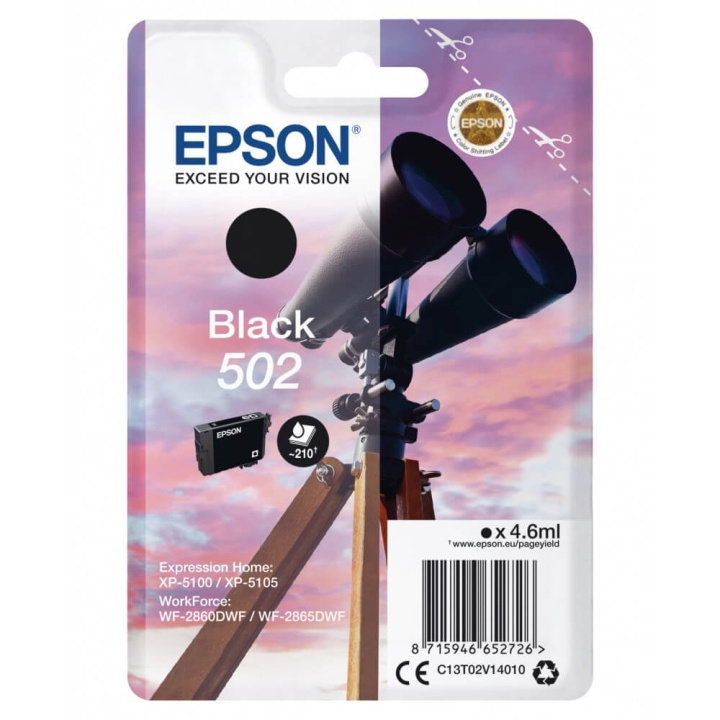 Epson Muste C13T02W14010 502XL musta, kiikarit ryhmässä TIETOKOONET & TARVIKKEET / Tulostimet & Tarvikkeet / Musteet ja väriaineet / Mustepatruunat / Epson @ TP E-commerce Nordic AB (C26685)