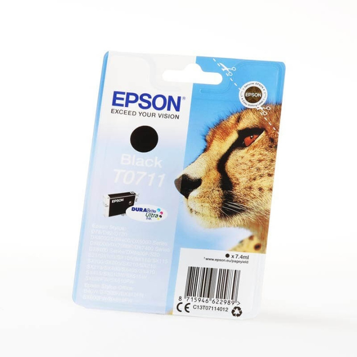 EPSON Musteet C13T07114012 T0711 Musta Cheetah ryhmässä TIETOKOONET & TARVIKKEET / Tulostimet & Tarvikkeet / Musteet ja väriaineet / Mustepatruunat / Epson @ TP E-commerce Nordic AB (C26740)