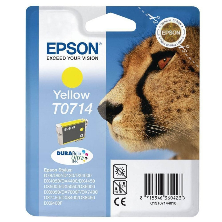 EPSON Musteet C13T07144012 T0714 Keltainen Cheetah ryhmässä TIETOKOONET & TARVIKKEET / Tulostimet & Tarvikkeet / Musteet ja väriaineet / Mustepatruunat / Epson @ TP E-commerce Nordic AB (C26743)