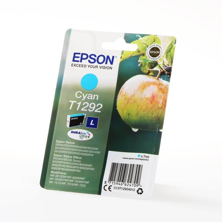EPSON Musteet C13T12924012 T1292 Cyan Apple ryhmässä TIETOKOONET & TARVIKKEET / Tulostimet & Tarvikkeet / Musteet ja väriaineet / Mustepatruunat / Epson @ TP E-commerce Nordic AB (C26754)