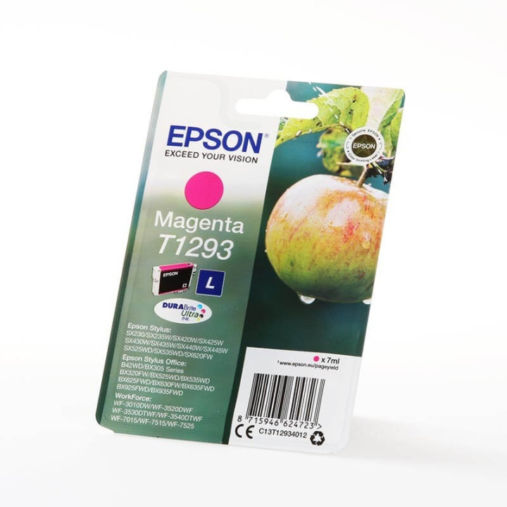 EPSON Musteet C13T12934012 T1293 Magenta Apple ryhmässä TIETOKOONET & TARVIKKEET / Tulostimet & Tarvikkeet / Musteet ja väriaineet / Mustepatruunat / Epson @ TP E-commerce Nordic AB (C26755)