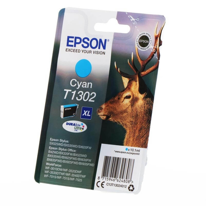Epson Muste C13T13024012 T1302 Cyan, Peuraa ryhmässä TIETOKOONET & TARVIKKEET / Tulostimet & Tarvikkeet / Musteet ja väriaineet / Mustepatruunat / Epson @ TP E-commerce Nordic AB (C26759)
