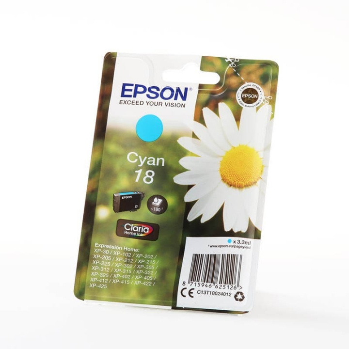 EPSON Musteet C13T18024012 18 Cyan Daisy ryhmässä TIETOKOONET & TARVIKKEET / Tulostimet & Tarvikkeet / Musteet ja väriaineet / Mustepatruunat / Epson @ TP E-commerce Nordic AB (C26775)