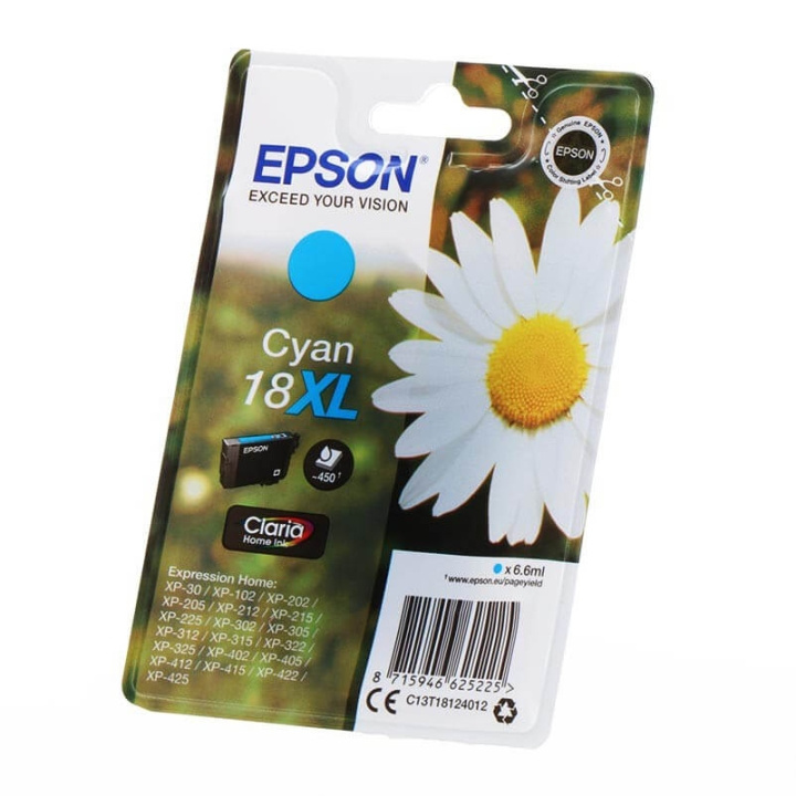 EPSON Musteet C13T18124012 18XL Cyan Daisy ryhmässä TIETOKOONET & TARVIKKEET / Tulostimet & Tarvikkeet / Musteet ja väriaineet / Mustepatruunat / Epson @ TP E-commerce Nordic AB (C26779)