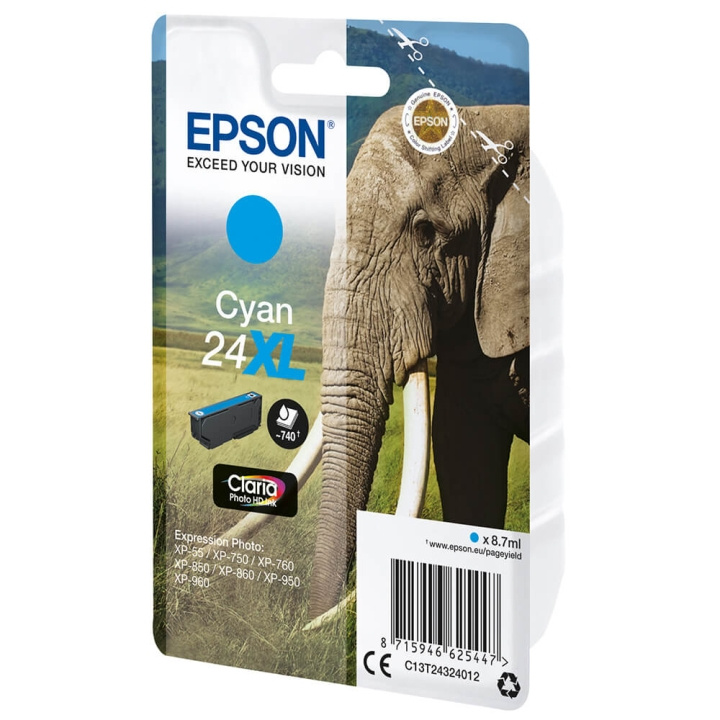 EPSON Musteet C13T24324012 24XL Cyan Elephant ryhmässä TIETOKOONET & TARVIKKEET / Tulostimet & Tarvikkeet / Musteet ja väriaineet / Mustepatruunat / Epson @ TP E-commerce Nordic AB (C26784)