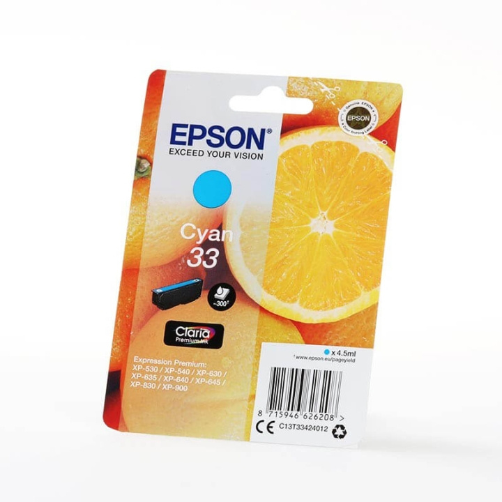EPSON Musteet C13T33424012 33 Cyan Oranges ryhmässä TIETOKOONET & TARVIKKEET / Tulostimet & Tarvikkeet / Musteet ja väriaineet / Mustepatruunat / Epson @ TP E-commerce Nordic AB (C26819)