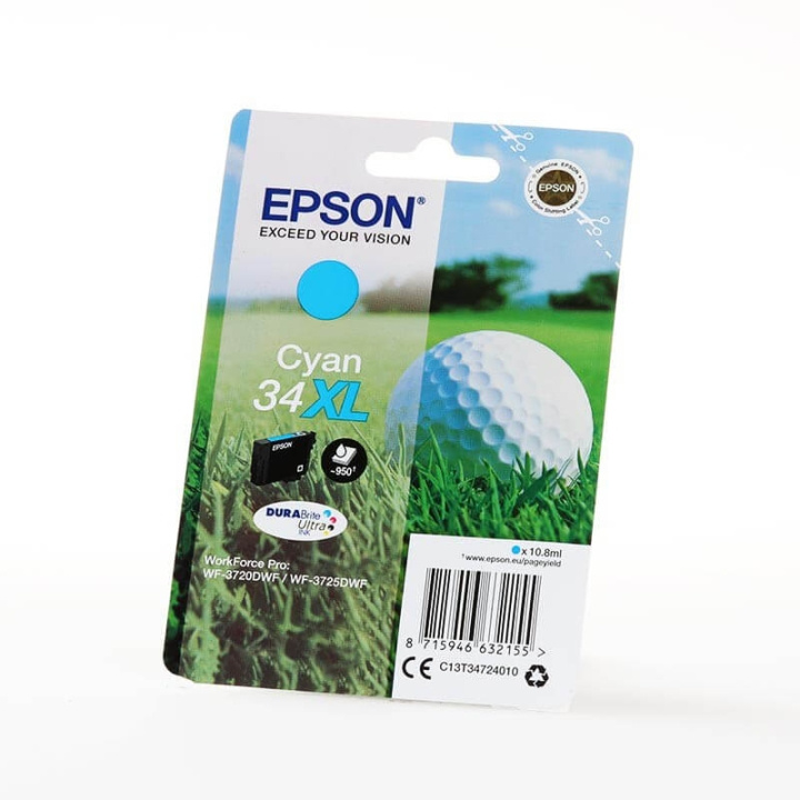 EPSON Musteet C13T34724010 34XL Cyan Golf Ball ryhmässä TIETOKOONET & TARVIKKEET / Tulostimet & Tarvikkeet / Musteet ja väriaineet / Mustepatruunat / Epson @ TP E-commerce Nordic AB (C26831)