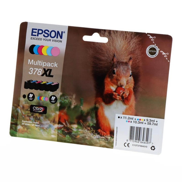 EPSON Musteet C13T37984010 378XL Multipack Squirrel ryhmässä TIETOKOONET & TARVIKKEET / Tulostimet & Tarvikkeet / Musteet ja väriaineet / Mustepatruunat / Epson @ TP E-commerce Nordic AB (C26844)