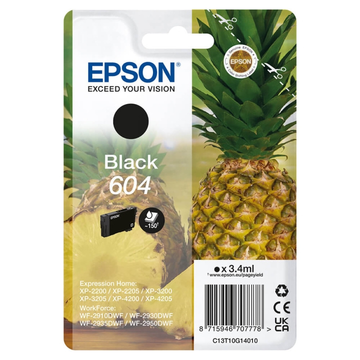 EPSON Ink C13T10G14010 604 Black Pineapple ryhmässä TIETOKOONET & TARVIKKEET / Tulostimet & Tarvikkeet / Musteet ja väriaineet / Mustepatruunat / Epson @ TP E-commerce Nordic AB (C26916)