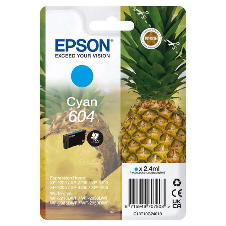 EPSON Ink C13T10G24010 604 Cyan Pineapple ryhmässä TIETOKOONET & TARVIKKEET / Tulostimet & Tarvikkeet / Musteet ja väriaineet / Mustepatruunat / Epson @ TP E-commerce Nordic AB (C26917)