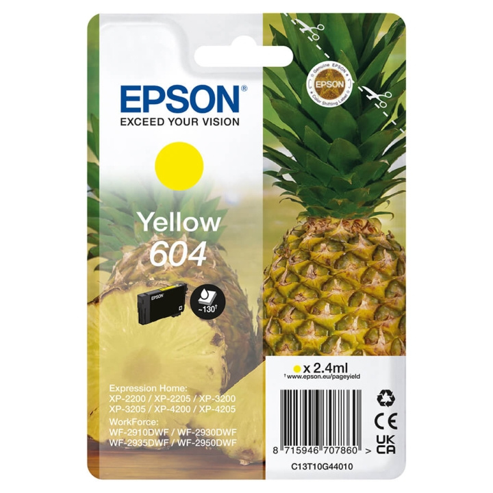 EPSON Ink C13T10G44010 604 Yellow Pineapple ryhmässä TIETOKOONET & TARVIKKEET / Tulostimet & Tarvikkeet / Musteet ja väriaineet / Mustepatruunat / Epson @ TP E-commerce Nordic AB (C26919)