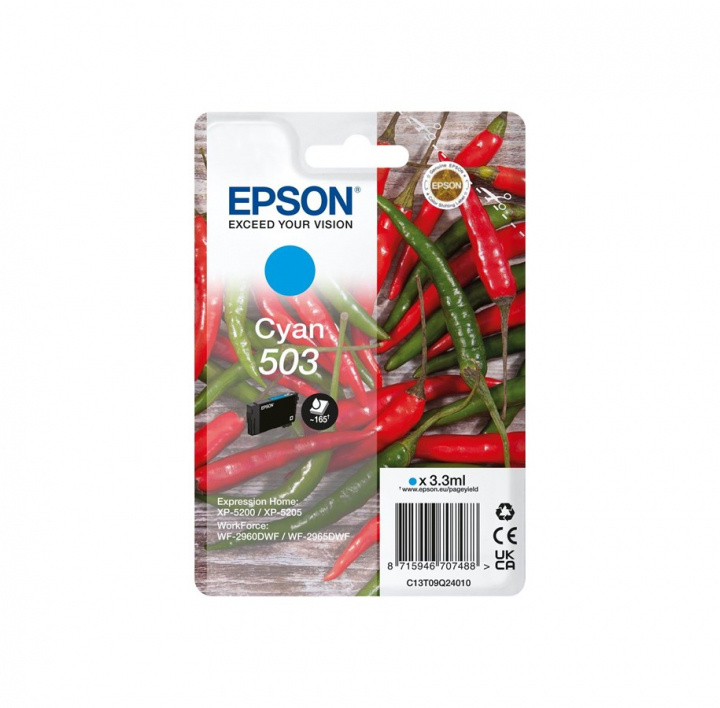 EPSON Ink C13T09Q24010 503 Cyan Chili ryhmässä TIETOKOONET & TARVIKKEET / Tulostimet & Tarvikkeet / Musteet ja väriaineet / Mustepatruunat / Epson @ TP E-commerce Nordic AB (C26933)
