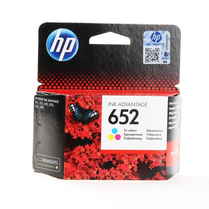 HP Musteet F6V24AE 652 Tri-colour ryhmässä TIETOKOONET & TARVIKKEET / Tulostimet & Tarvikkeet / Musteet ja väriaineet / Toner / HP @ TP E-commerce Nordic AB (C26993)