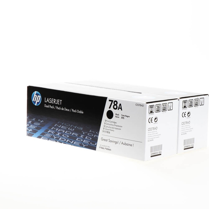 HP Toner CE278AD 78A Musta 2-pack ryhmässä TIETOKOONET & TARVIKKEET / Tulostimet & Tarvikkeet / Musteet ja väriaineet / Toner / HP @ TP E-commerce Nordic AB (C27122)