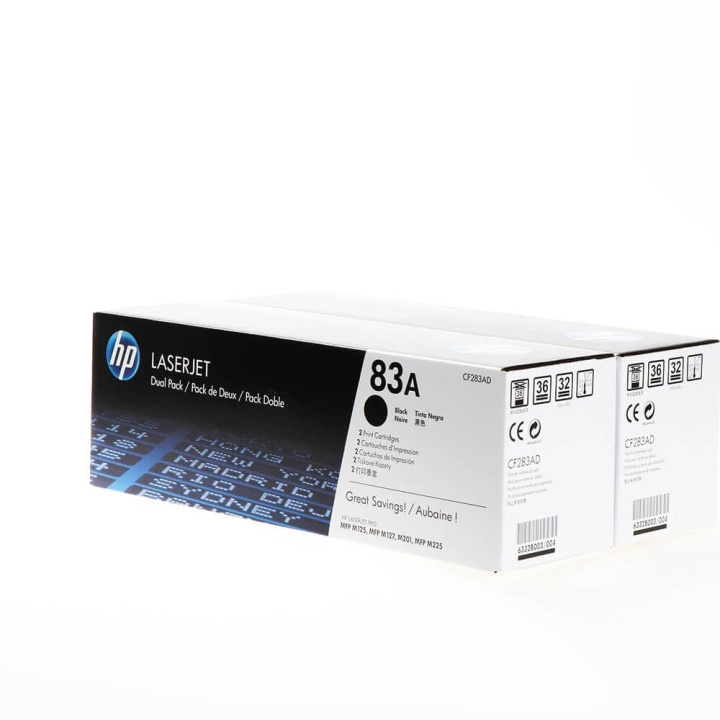 HP Toner CF283AD 83A Musta 2-pack ryhmässä TIETOKOONET & TARVIKKEET / Tulostimet & Tarvikkeet / Musteet ja väriaineet / Toner / HP @ TP E-commerce Nordic AB (C27199)