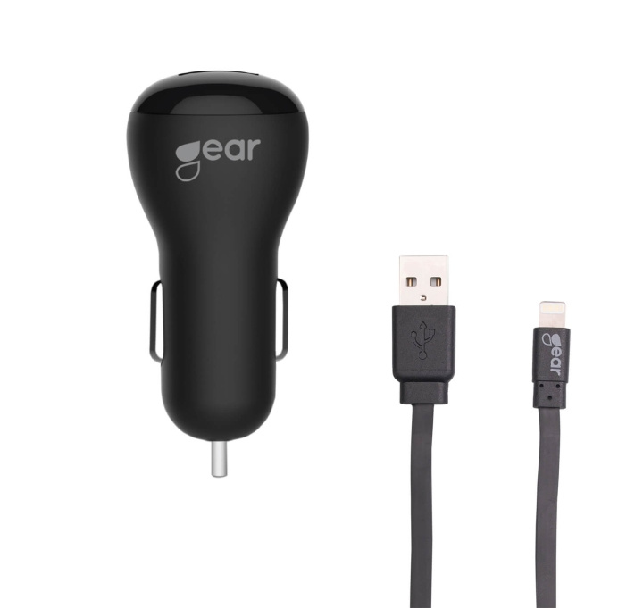 Gear Laddare 12-24V 2xUSB 2,4A Svart Lightning Kabel platt 1m MFI ryhmässä TIETOKOONET & TARVIKKEET / Kannettavat tietokoneet & tarvikkeet / Laturi / Autolaturi @ TP E-commerce Nordic AB (C28601)