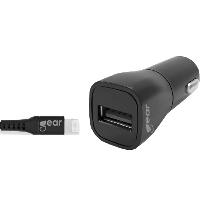 Gear Laturi 12-24V 1xUSB-A 2,4A Musta Lightning Johto 1m MFI C89 ryhmässä TIETOKOONET & TARVIKKEET / Kannettavat tietokoneet & tarvikkeet / Laturi / Autolaturi @ TP E-commerce Nordic AB (C28614)