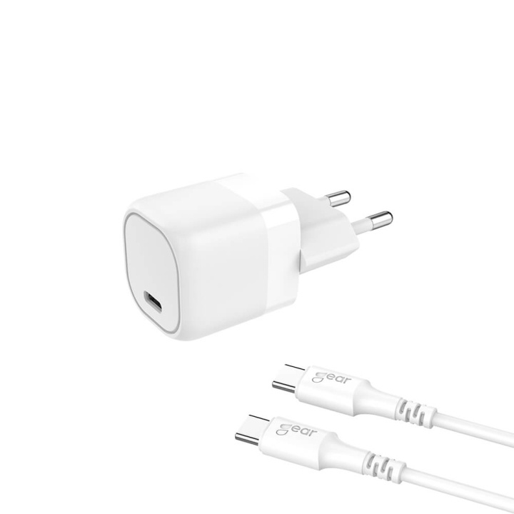 Gear Charger 220V 1xUSB-C White PD/PPS 25W Cable USB-C to USB-C 3A ryhmässä ÄLYPUHELIMET JA TABLETIT / Laturit & Kaapelit / Seinälaturi / Seinälaturi Type C @ TP E-commerce Nordic AB (C28634)