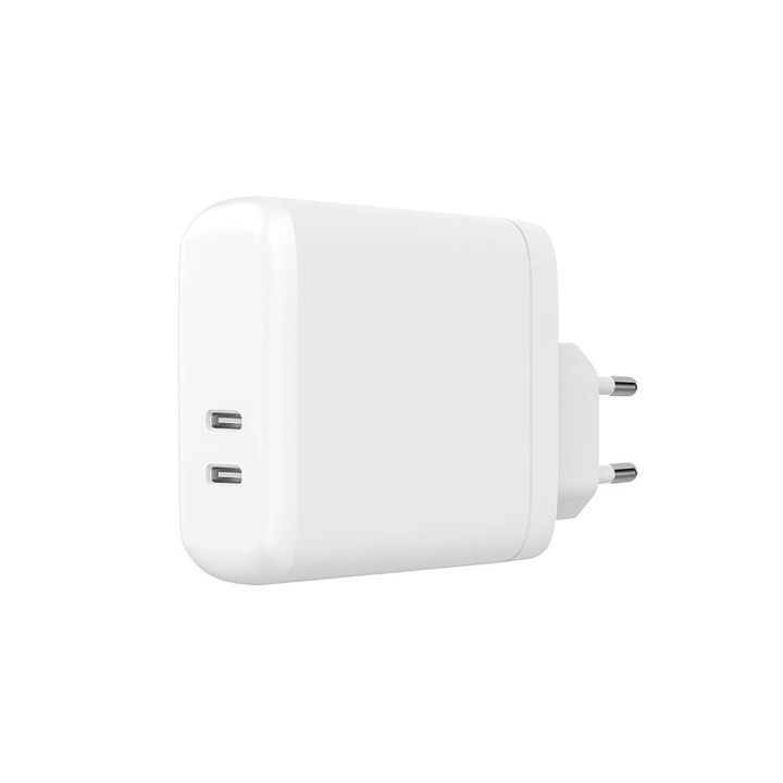 GEAR Charger 220V 2xUSB-C White PD 60W (PD 30W+PD30W) ryhmässä ÄLYPUHELIMET JA TABLETIT / Laturit & Kaapelit / Seinälaturi / Seinälaturi Type C @ TP E-commerce Nordic AB (C28635)