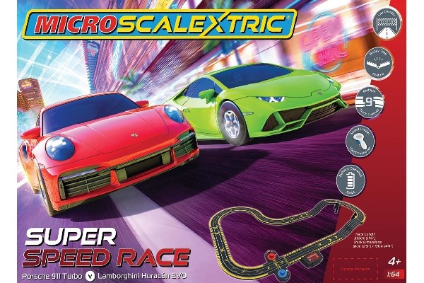 SCALEXTRIC Micro Super Speed Race Set Lamborghini vs Porsche ryhmässä LELUT, TUOTTEET LAPSILLE JA VAUVOILLE / Radio-ohjattava / Autoradat / Radat @ TP E-commerce Nordic AB (C29701)