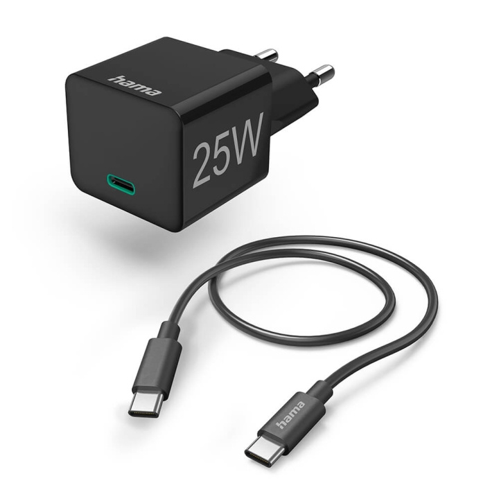 HAMA Quick Charger 1x USB-C with Cable 25W PD 1.0m Black ryhmässä TIETOKOONET & TARVIKKEET / Kaapelit & Sovittimet / USB / USB-C @ TP E-commerce Nordic AB (C30915)