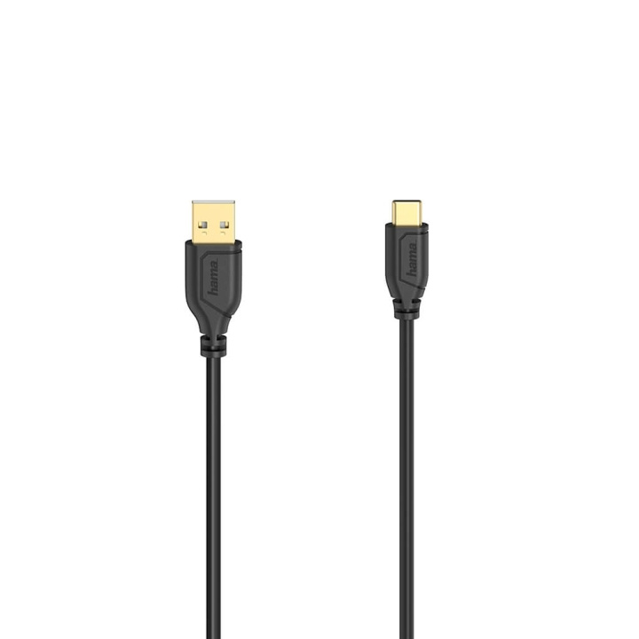Hama Cable USB-C Flexi-Slim USB-A-USB-C Gold Black 0.75m ryhmässä TIETOKOONET & TARVIKKEET / Kaapelit & Sovittimet / USB / USB-C @ TP E-commerce Nordic AB (C30968)
