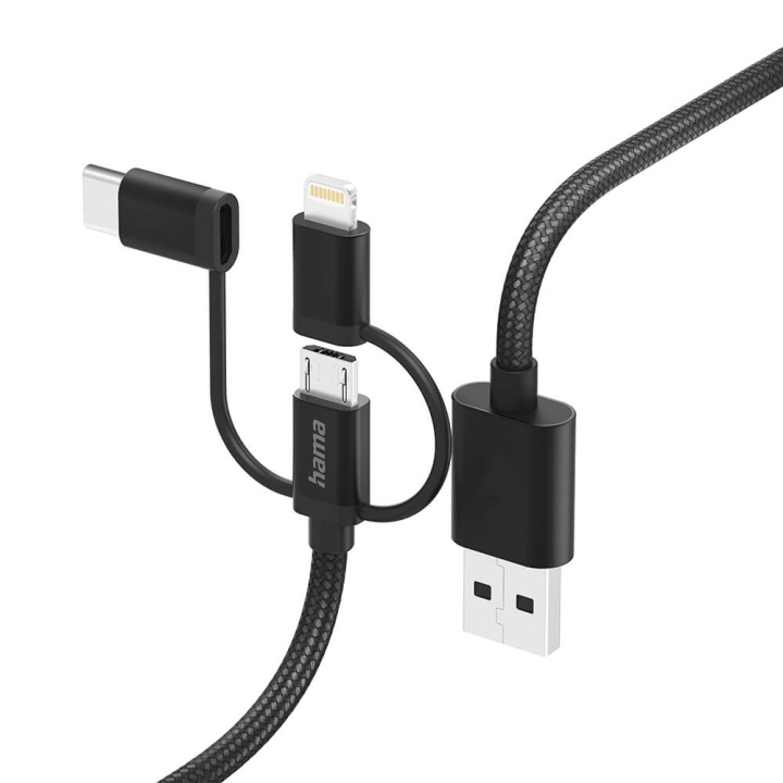 HAMA Multi Charging Cable 3-in-1 Black 1.5m ryhmässä ÄLYPUHELIMET JA TABLETIT / Laturit & Kaapelit / Kaapelit / Tyyppi C -kaapelit @ TP E-commerce Nordic AB (C31229)