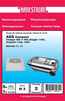 hanestroem Dammsugarpåsar Hanestrom AEG 400-499 ryhmässä KOTI, TALOUS JA PUUTARHA / Siivoustuotteet / Imurit & Tarvikkeet / Tarvikkeet / Pölynimurin pussit @ TP E-commerce Nordic AB (C33197)