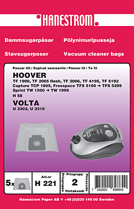 hanestroem Dammsugarpåsar Hanestrom Hoover TW 1650 Sprint ryhmässä KOTI, TALOUS JA PUUTARHA / Siivoustuotteet / Imurit & Tarvikkeet / Tarvikkeet / Pölynimurin pussit @ TP E-commerce Nordic AB (C33205)