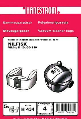 hanestroem Dammsugarpåsar Hanestrom Nilfisk Viking D10.GD110. 5P ryhmässä KOTI, TALOUS JA PUUTARHA / Siivoustuotteet / Imurit & Tarvikkeet / Tarvikkeet / Pölynimurin pussit @ TP E-commerce Nordic AB (C33211)