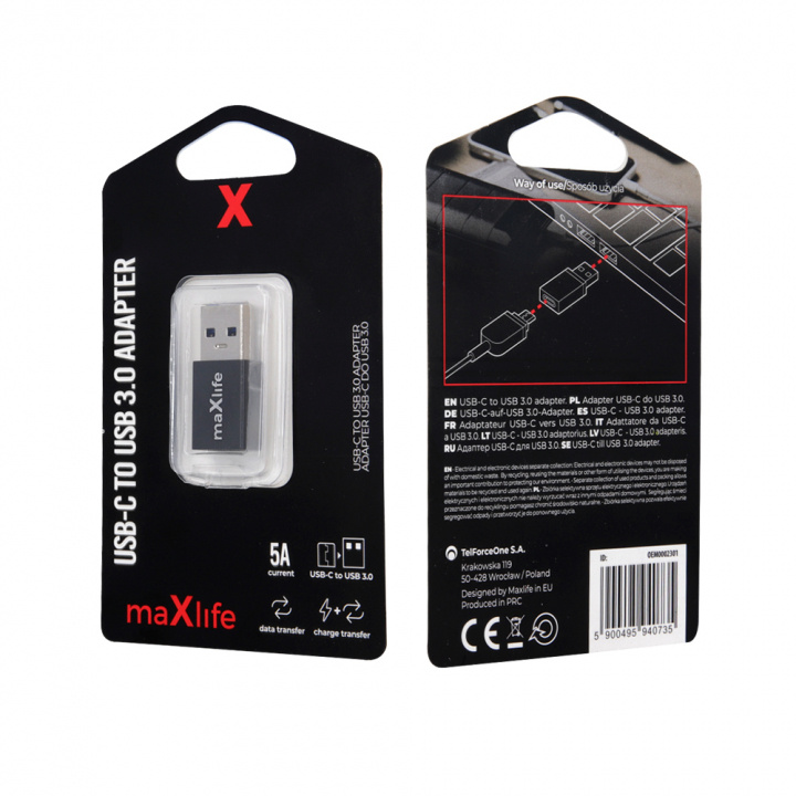Maxlife USB-C USB 3.0 -sovitin ryhmässä ÄLYPUHELIMET JA TABLETIT / Laturit & Kaapelit / Sovittimet @ TP E-commerce Nordic AB (C33680)