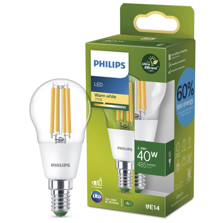 Philips LED E14 P45 Klot 2,3W (40W) Klar 485lm 2700K Energiklass A ryhmässä KODINELEKTRONIIKKA / Valaistus / LED-lamput @ TP E-commerce Nordic AB (C33741)