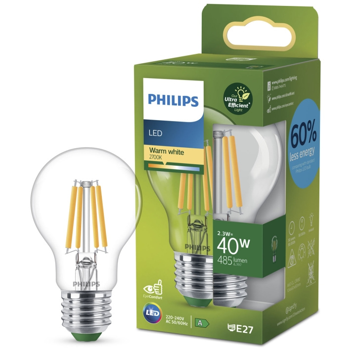 Philips LED E27 Normal 2,3W (40W) Klar 485lm 2700K Energiklass A ryhmässä KODINELEKTRONIIKKA / Valaistus / LED-lamput @ TP E-commerce Nordic AB (C33743)