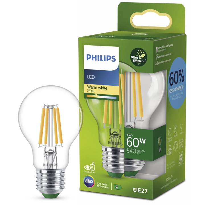 Philips LED E27 Normal 4W (60W) Klar 840lm 2700K Energiklass A ryhmässä KODINELEKTRONIIKKA / Valaistus / LED-lamput @ TP E-commerce Nordic AB (C33744)