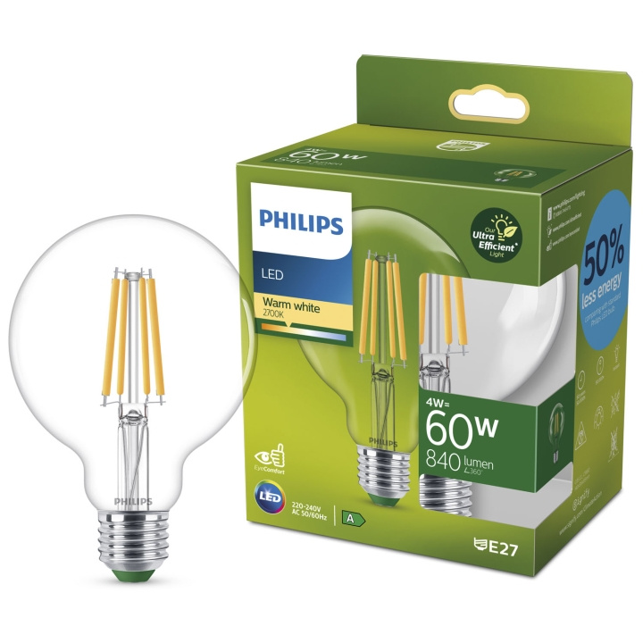 Philips LED E27 G95 Glob 4W (60W) Klar 840lm 2700K Energiklass A ryhmässä KODINELEKTRONIIKKA / Valaistus / LED-lamput @ TP E-commerce Nordic AB (C33745)