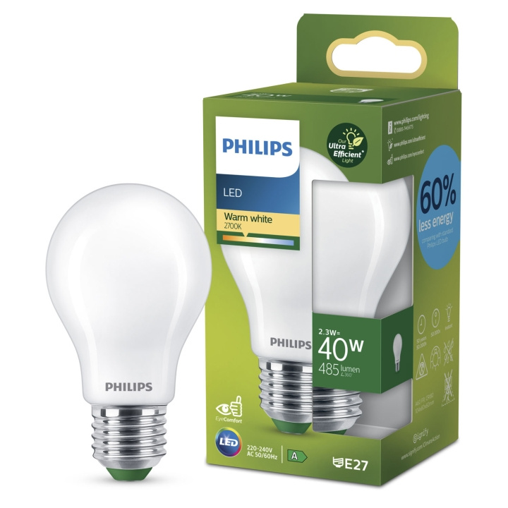 Philips LED E27 Normal 2,3W (40W) Frostad 485lm 2700K Energiklass A ryhmässä KODINELEKTRONIIKKA / Valaistus / LED-lamput @ TP E-commerce Nordic AB (C33746)
