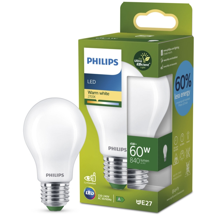 Philips LED E27 Normal 4W (60W) Frostad 840lm 2700K Energiklass A ryhmässä KODINELEKTRONIIKKA / Valaistus / LED-lamput @ TP E-commerce Nordic AB (C33747)