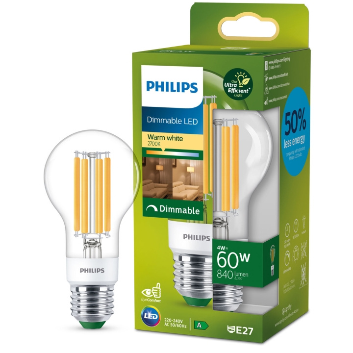Philips LED E27 Normal 4W (60W) Klar Dimbar 840lm 2700K Energiklass A ryhmässä KODINELEKTRONIIKKA / Valaistus / LED-lamput @ TP E-commerce Nordic AB (C33750)