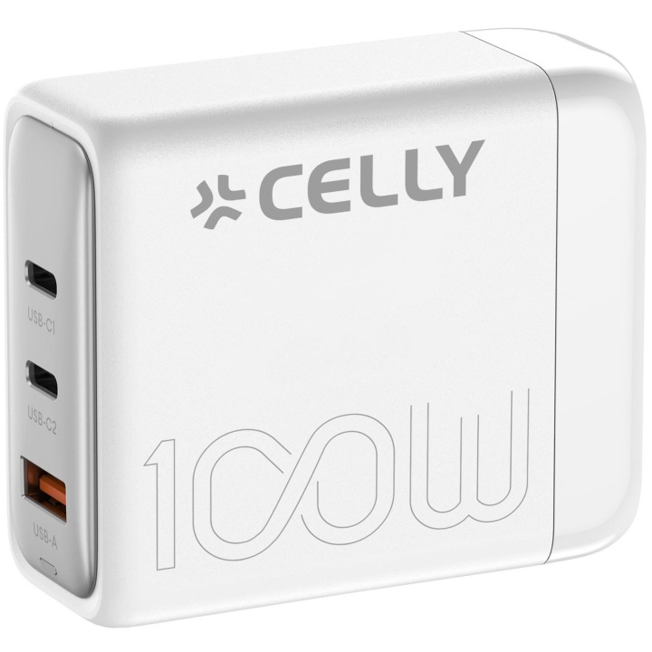 Celly Power Station 1 x USB-A + 2 x USB-C PD 100W GaN Vit ryhmässä ÄLYPUHELIMET JA TABLETIT / Laturit & Kaapelit / Seinälaturi / Seinälaturi Type C @ TP E-commerce Nordic AB (C33775)