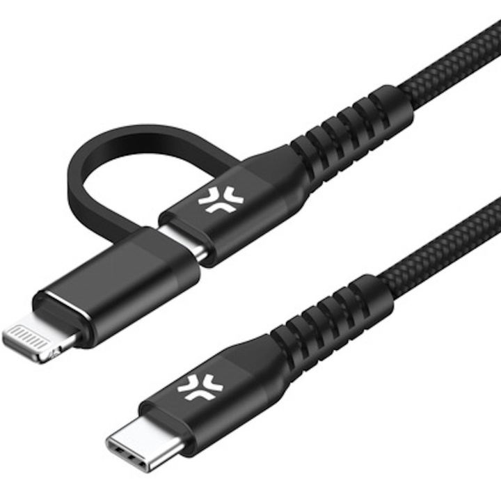 Celly 2-i-1-kabel USB-C - USB-C/Lightning 100W 2m Svart ryhmässä ÄLYPUHELIMET JA TABLETIT / Laturit & Kaapelit / Kaapelit / Tyyppi C -kaapelit @ TP E-commerce Nordic AB (C33779)