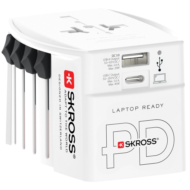 SKROSS World Adapter MUV 1xUSB-C PD 1xUSB-A 45W ryhmässä KOTI, TALOUS JA PUUTARHA / Sähkö & Valaistus / Matkasovittimet @ TP E-commerce Nordic AB (C33814)