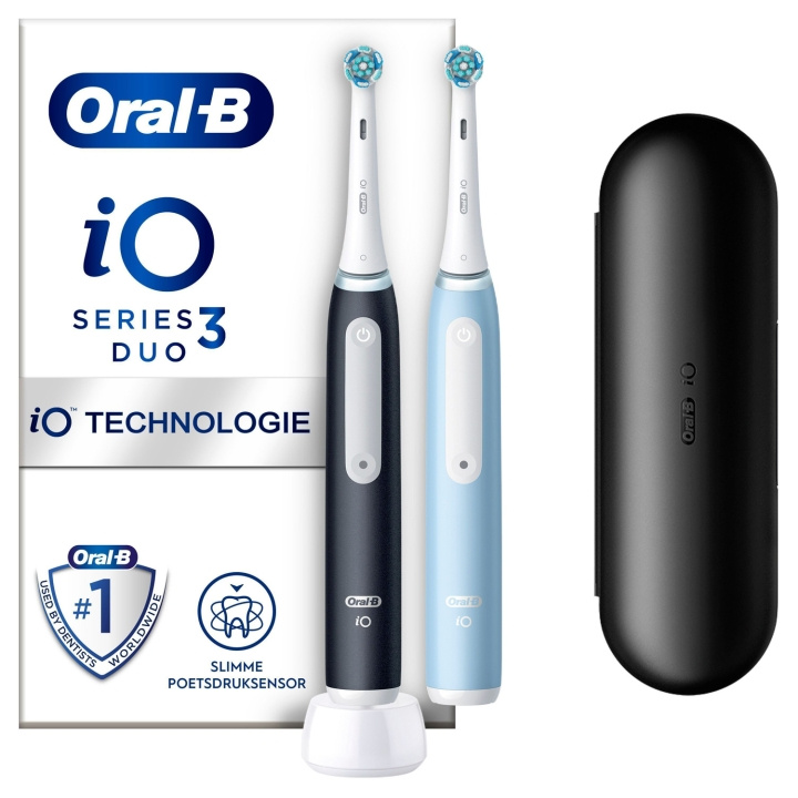 Oral B Eltandborste iO3 Duo Matt Black / Ice Blue ryhmässä KAUNEUS JA TERVEYS / Suunhoito / Sähköhammasharjat @ TP E-commerce Nordic AB (C33865)