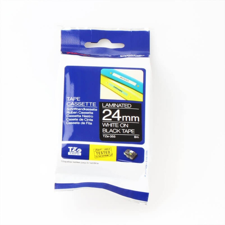 Brother Tape TZE-355 24mm Vit på Svart ryhmässä TIETOKOONET & TARVIKKEET / Tulostimet & Tarvikkeet / Tulostimet / Tarratulostimet & Tarvikkeet / Teippi @ TP E-commerce Nordic AB (C34739)