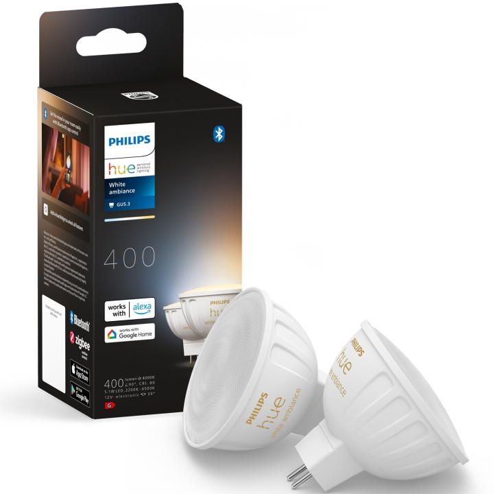 Philips Hue White Ambiance GU5.3 MR16 12V 400lm 2-pack ryhmässä KOTI, TALOUS JA PUUTARHA / Älykodit / Älykäs valaistus @ TP E-commerce Nordic AB (C35391)