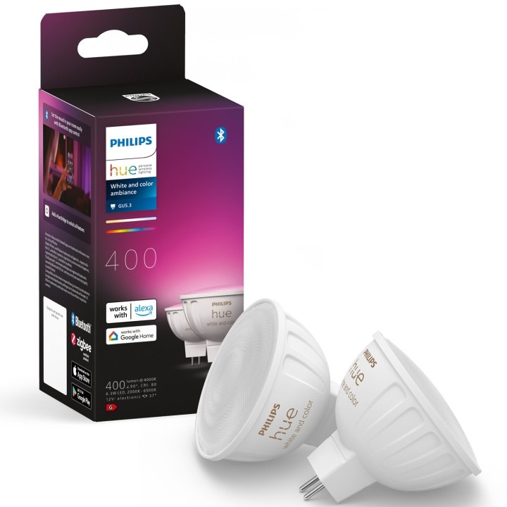 Philips Hue White Color Ambiance GU5.3 MR16 12V 400lm 2-pack ryhmässä KOTI, TALOUS JA PUUTARHA / Älykodit / Älykäs valaistus @ TP E-commerce Nordic AB (C35393)