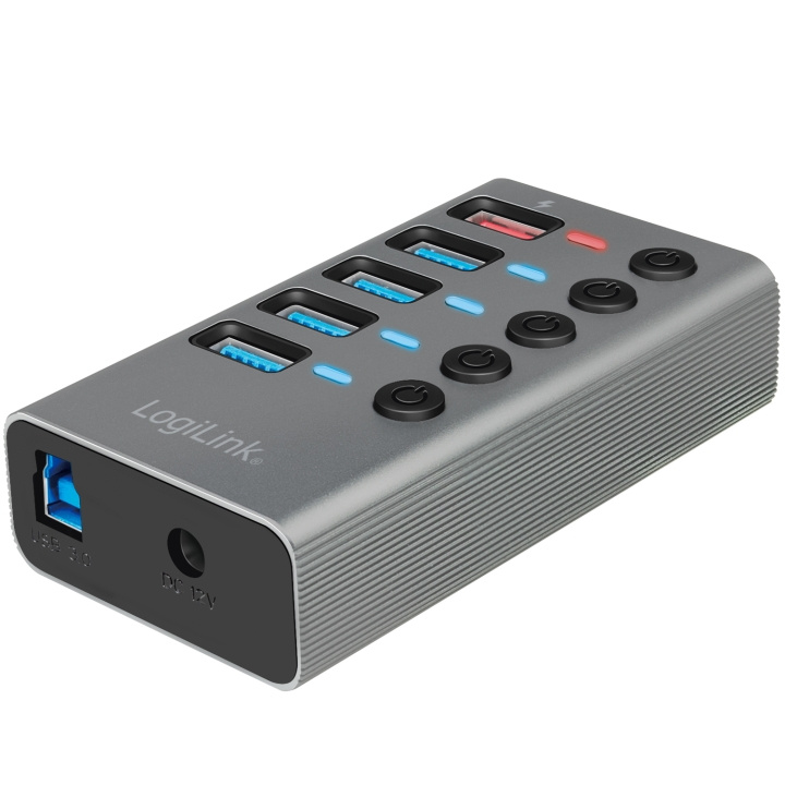 LogiLink USB-hub 4+1-port med separata På/Av-knappar USB 3.2 Gen 1 ryhmässä TIETOKOONET & TARVIKKEET / Tietokonetarvikkeet / USB-telakat @ TP E-commerce Nordic AB (C35394)